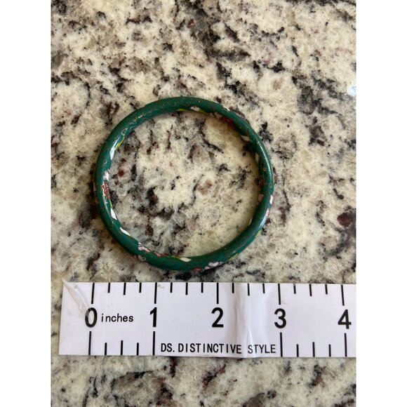 Vintage Green Cloisonné Enamel Floral Bangle Bracelet Asian Boho Hand Painted - Picture 3 of 5